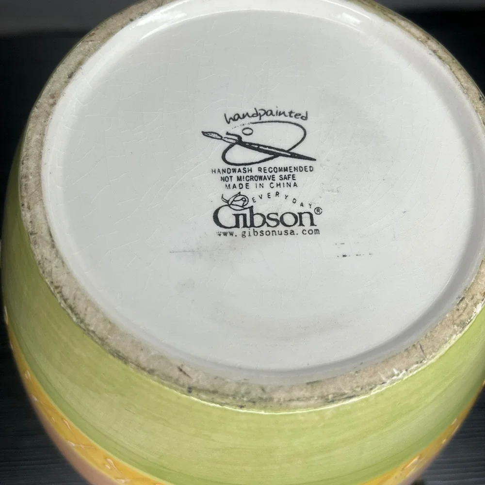 Gibson Everyday Kitchen Canister Hand Painted Fruit Ceramic Metal Clamp Lid 9in